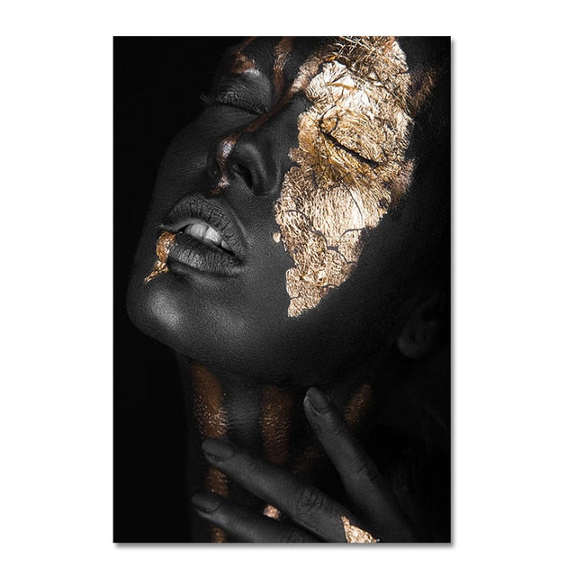 Living Room Wall Art- Black & Gold Woman. Painting Photo Canvas Print. WickedYo2